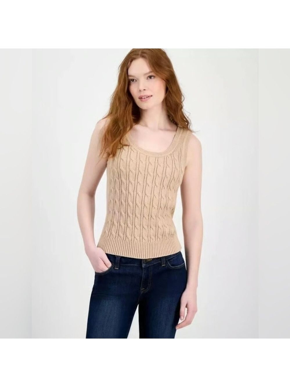 Tommy Hilfiger Tan Ralphcore Cableknit Sweater Tank Size M